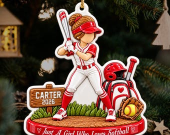Personalized Softball Ornament 2026, Custom Softball Gift, Softball Player Gift for Girls, 3D Relief Acrylic Christmas Ornament, Team Gift