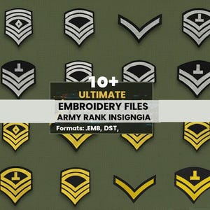 US Army Rank Insignia Embroidery Designs | Military Chevrons Patch Set (DST, PES)