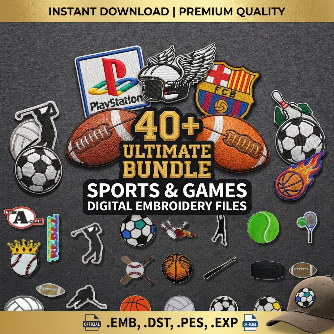 Sports Embroidery Designs Bundle | Football, Soccer, Basketball ...