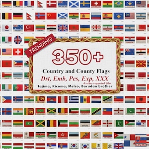 Paquete de más de 350 diseños de bordado a máquina de banderas de países en formatos Dst, Pes, Exp y Emb (descarga digital).