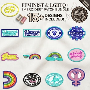 Pacchetto di ricami per l'orgoglio femminista / Toppe arcobaleno per l'uguaglianza (download digitale)