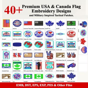 Lot de broderie drapeau des États-Unis et du Canada | Dessins patriotiques américano-canadiens (dst, pes, jef, vp3, exp)