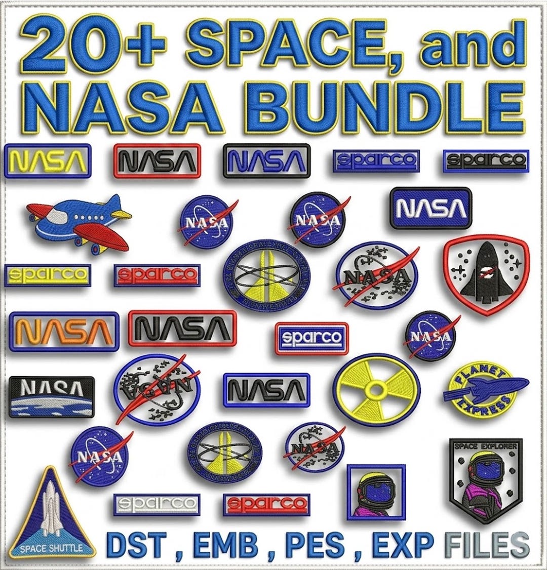 Space Embroidery Designs Bundle | Astronaut, Rocket, Galaxy Patches Pes ...