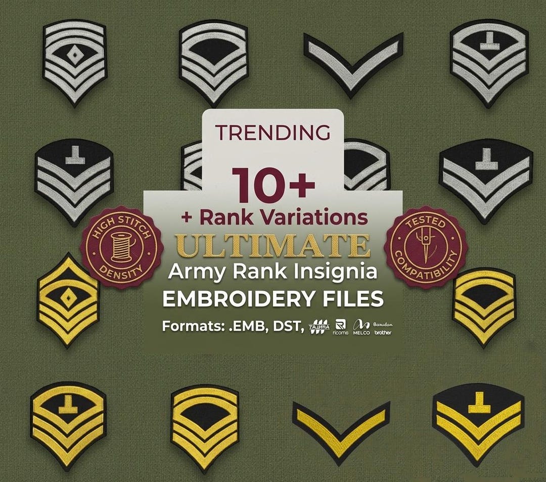 Army Rank Insignia Embroidery Machine Files – 10+ Military Variations ...
