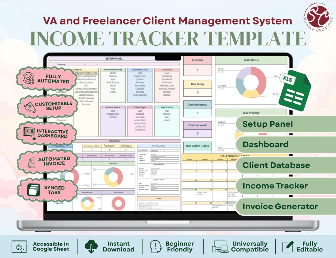 Income Tracker Spreadsheet | Freelance Finance Tracker | Client ...