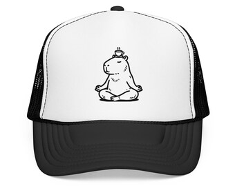Meditating Capybara Foam Trucker Hat | Yoga Animal Illustration
