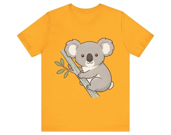 Minimalist Koala Climbing Branch T-Shirt, Hand-Illustrated Animal Tee