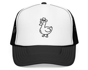 Funny Duck with Hat Trucker Hat, Minimalist Duck Meme Foam Mesh Back Cap, Dapper Duck Snapback, Weirdcore Aesthetic Accessory