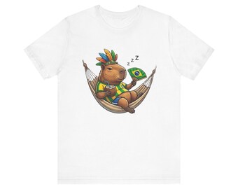 Capybara Hammock T-Shirt, Brazilian Carnival Vibes, Tropical Relaxed Summer Tee