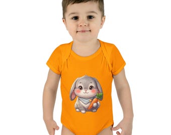 Personalized Cute Bunny Baby Onesie - Custom Name Rabbit Bodysuit with Carrot - Easter Baby Gift - Newborn Custom Infant Clothes