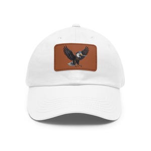 Flying Bald Eagle Leather Patch Dad Hat, Distressed American Eagle Cap image 1