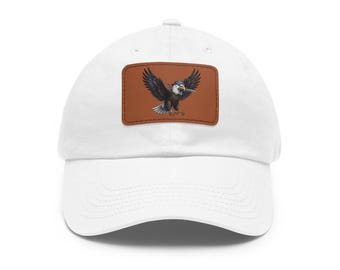 Flying Bald Eagle Leather Patch Dad Hat, Distressed American Eagle Cap