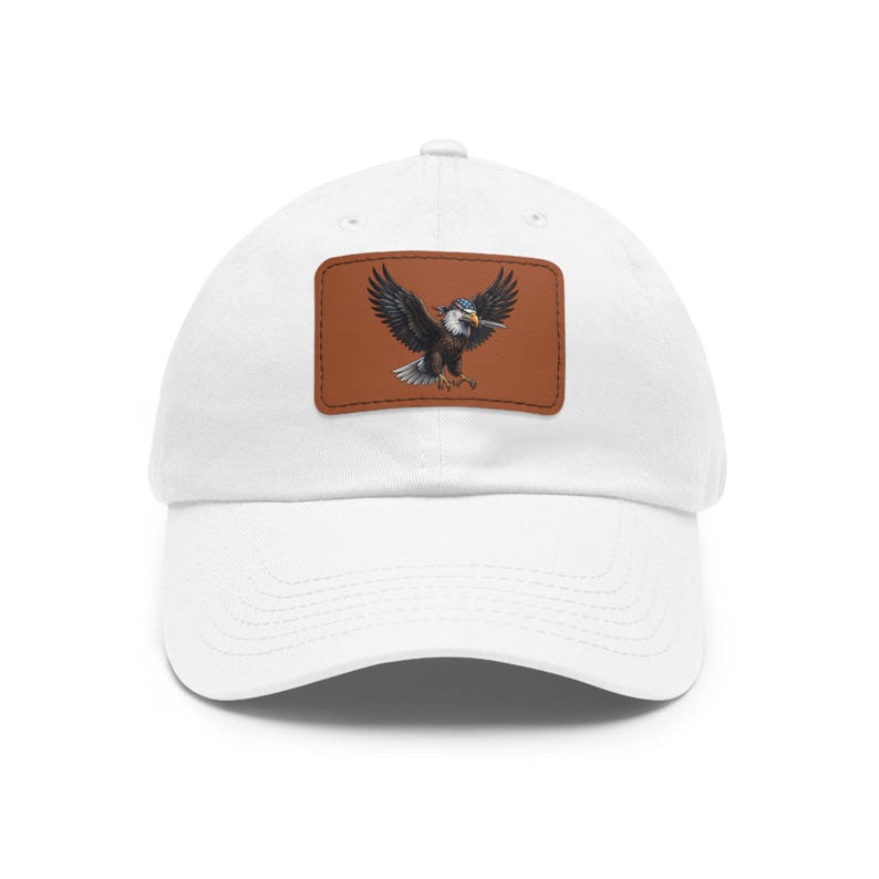 Flying Bald Eagle Leather Patch Dad Hat, Distressed American Eagle Cap image 1