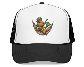 Brazil Capybara Trucker Hat, Brazilian Carnival Capybara Foam Mesh Back Cap, Tropical Vibes Summer Hat, Brazil Heritage Gift
