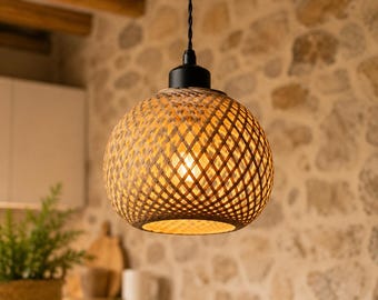 Bamboo Woven Ceiling Light | Boho Pendant Light Fixture for Bedroom & Living Room | Warm Ambient Ceiling Lamp | Wicker Indoor Lighting E27