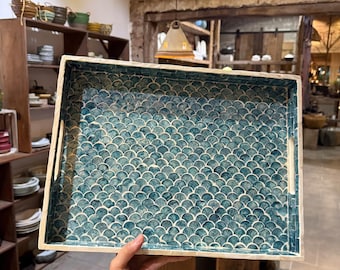 Mother of Pearl Rectangular Tray, Fish Scale Shell Coastal Decor