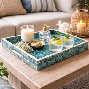 Rechthoekig dienblad parelmoer, kustdecor schelpdieren