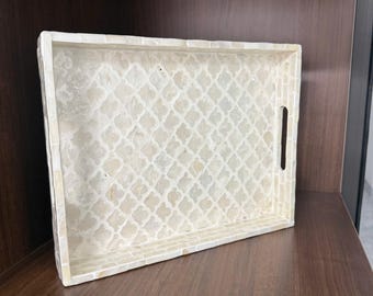 Mother of Pearl Rectangle Tray, Shell Inlay Serving Tray, Home Decor Gift