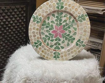 Mother of Pearl Decorative Plate, Floral Shell Wall Decor