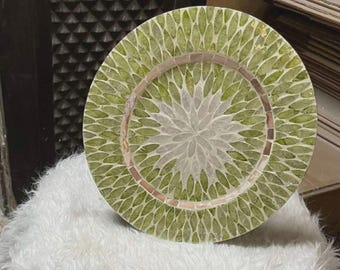Green Mother of Pearl Decorative Plate, Coastal Shell Wall Decor