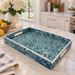Mother of Pearl Rectangular Tray, Fish Scale Shell Coastal Decor