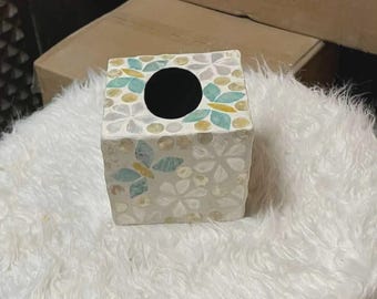 Mother of Pearl Tissue Box Cover, Capiz Shell Coastal Bathroom Decor