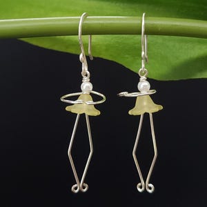 Dainty Yellow Flower Ballerina Earrings, Cute Dancer Earrings, Dainty Jewelry, Ballet Dancer gift, Dance recital gift, Ballet Lover Gift