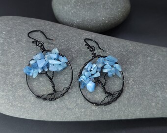 Kyanite Tree of Life Earrings, Black