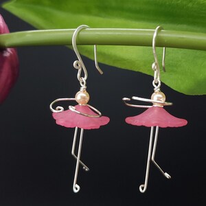 Pink Flower Ballerina Earrings, Cute Dancer Earrings, Ballet Dancer gift, Dance recital gift, Jewelry for Dancer, Ballet Lover Gift