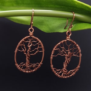 Antique Copper Wire Tree of Life Earrings
