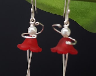 Red Tutu Ballerina Earrings: Dance Jewelry Gift