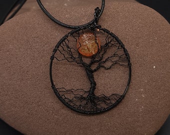 Harvest Moon Tree of Life Pendant Necklace, Black