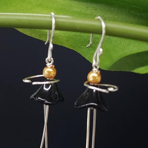 Black and Gold Ballerina Earrings, Elegant Dancer Earrings, Ballet Dancer gift, Dance recital gift, Ballet Lover Gift, Ballerina gift