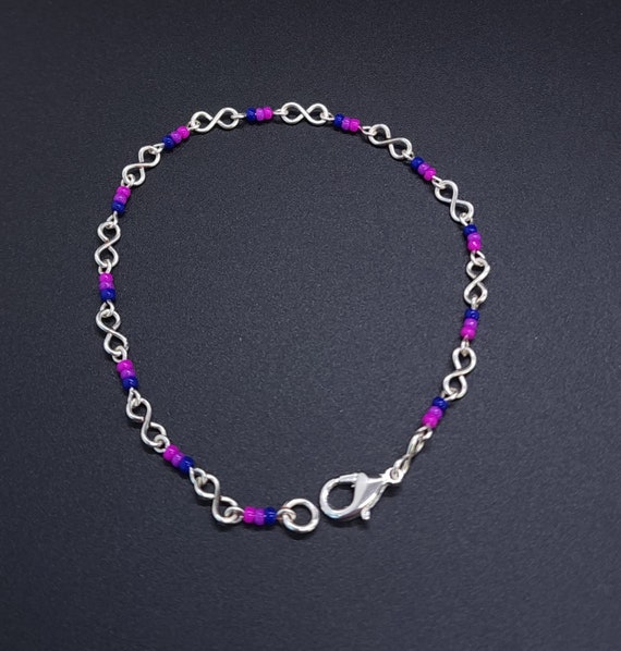Bisexual Pride Infinity Beaded Bracelet Silver LGBTQ+ Jewelry