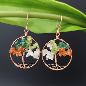 Four Seasons Tree of Life Earrings, Copper