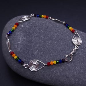 LGBTQ Pride Silver Spiral Rainbow Bracelet, LGBTQ+ Jewelry, Rainbow Bracelet, Colorful Wire-Wrapped Bracelet, Queer Pride Jewelry, Ally Gift