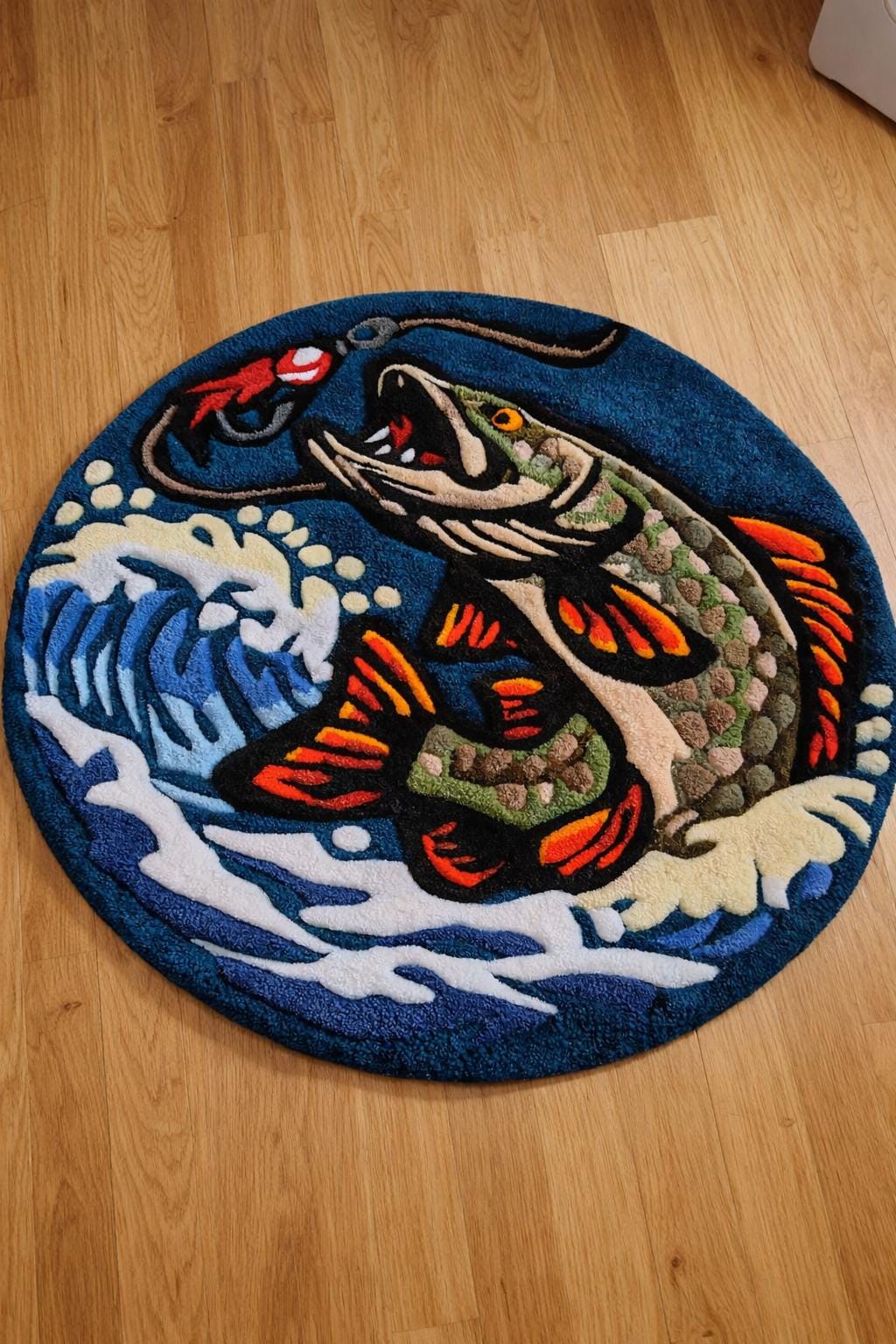 Custom Fish Can Rug Hand-carved Pike Fishing Rug: Dynamic 3D Predator Fish Round Carpet ...