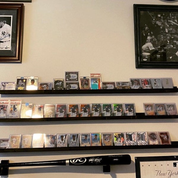 48” Memorablia Display Shelves, football cards, baseball cards, basketball cards, playing cards