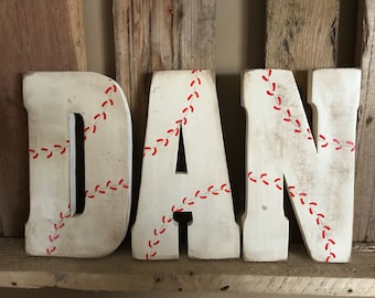 Baseball Name, Dirty Baseball, Standing Wood, Used Baseball Sign, Boys Room, Fan Sign, Nursery Decor, Baby Shower, Baby Boy Gift