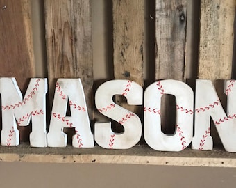 Nombre de béisbol vintage, letras de béisbol, nombre de béisbol personalizado, guardería de béisbol, habitación para niños, decoración de guardería, baby shower, regalo de niño bebé