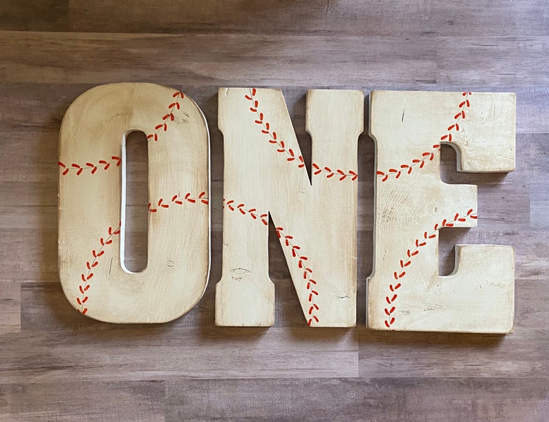 Baseball ONE, Baseball Wall Decor, Sports Wall Decor, Boys Room Decor, Baseball Letters image 3