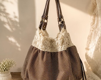 Handgemaakte cottagecore kanten schoudertas, vintage draagtas met stippen, Mori-portemonnee voor meisjes, romantische boho-handtas, leuk alledaags cadeau voor vrouwen
