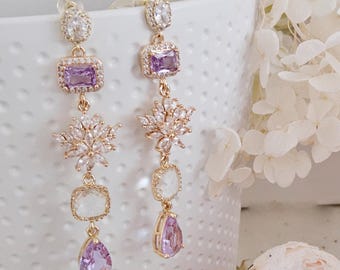 Elegant purple wedding earrings.crystls Graduation party earrings.bride earrings.bridesmaid earrings.wedding gift.birthday gift for her