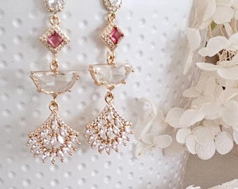 Elegant hot pink wedding earrings.wedding necklace.Graduation party earrings.bride earrings.bridesmaid earrings.wedding gift.birthday gift