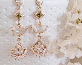 Elegant light Olive Green wedding earrings.wedding necklace.Graduation party earrings.bride earrings.bridesmaid earrings.wedding gift