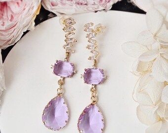 Elegant purple party earrings.wedding Earrings.bride earrings.Vacation Earrings.Birthday gift for her.bridesmaid earrings.Crystal earrings.