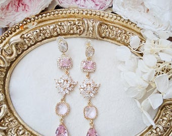 Elegant pink wedding earrings.crystls  Graduation party earrings.bride earrings.bridesmaid earrings.wedding gift.birthday gift for her