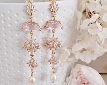 Elegant pink wedding earrings.real pearl Graduation party earrings.bride earrings.bridesmaid earrings.wedding gift.birthday gift for her