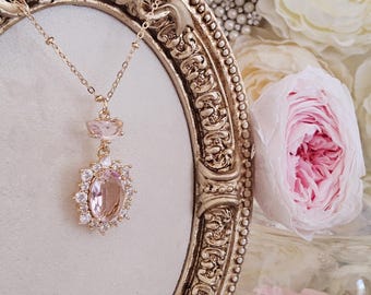 Valentine's Day necklace.Valentine's day gift for her.pink Crystal Bridal necklace.party necklace.Birthday gift for her.bridesmaid necklace.