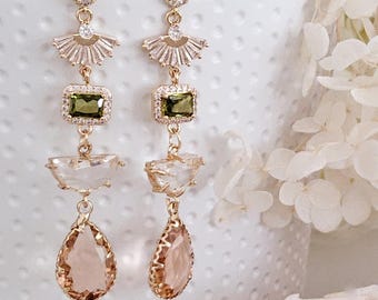 Elegant Olive Green&blush pink wedding earrings.wedding necklace.Graduation party earrings.bride earrings.bridesmaid earrings.birthday gift